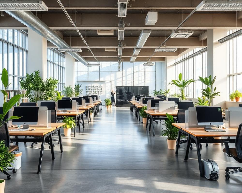 Polished concrete floor in a modern open plan office